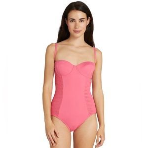 Kate Spade Smocked Underwire One Piece Swimsuit in Pink Cloud